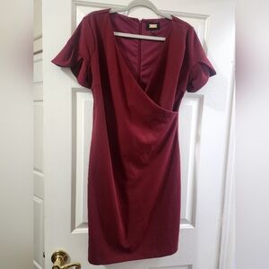 Alexia Admor Red Sheath Dress with Flutter Sleeves and V-Neck